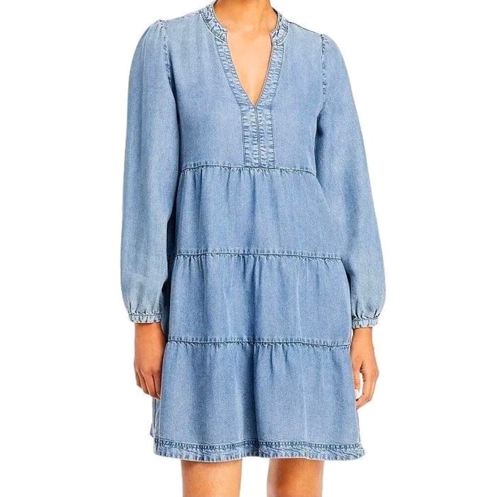 Aqua Tencel V-neck blue Babydoll dress size small - Picture 1 of 7